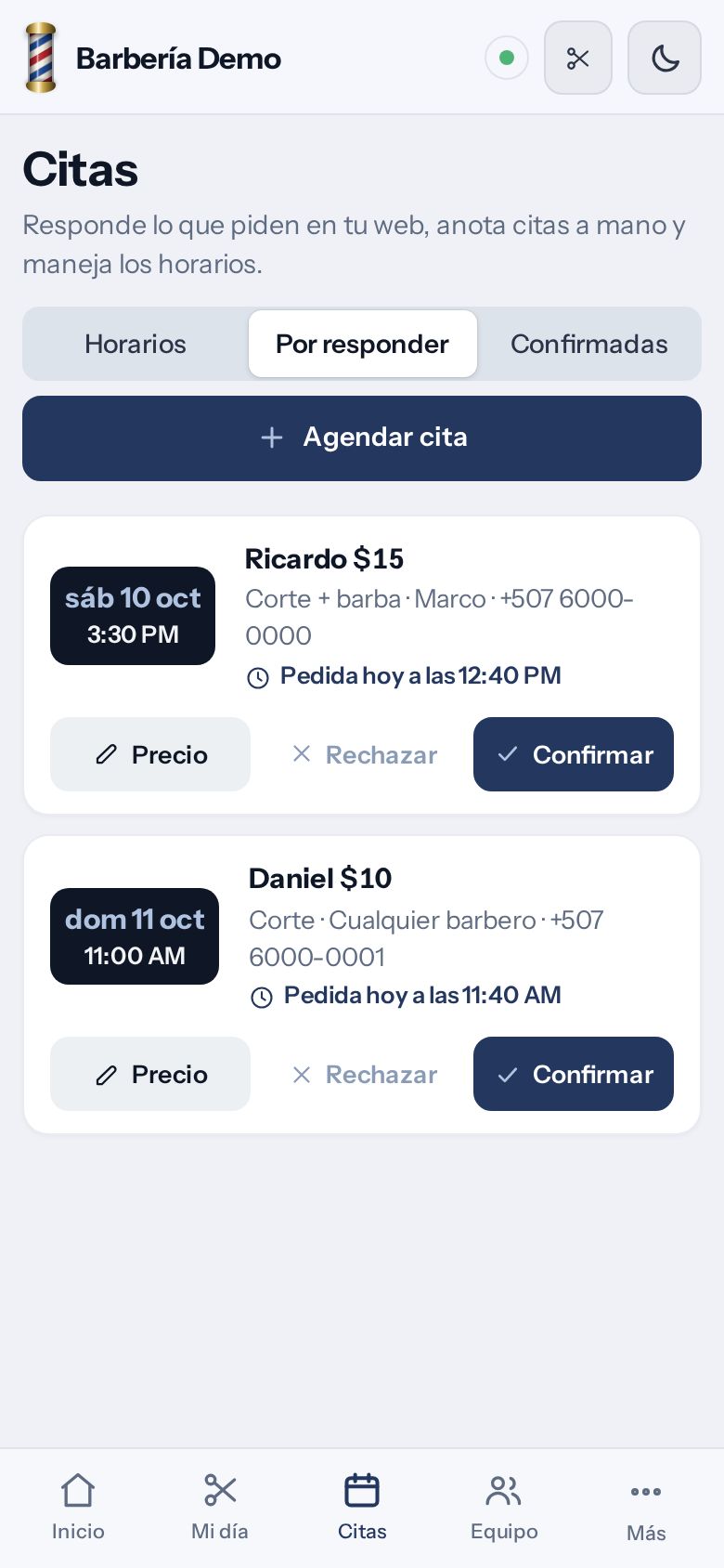 Solicitudes de cita por responder en Bills